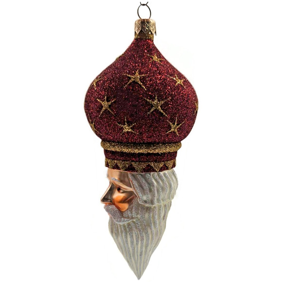 Patricia Breen Nuit Noel Red Large Stars Santa Head Gold Christmas Ornament - Picture 5 of 10